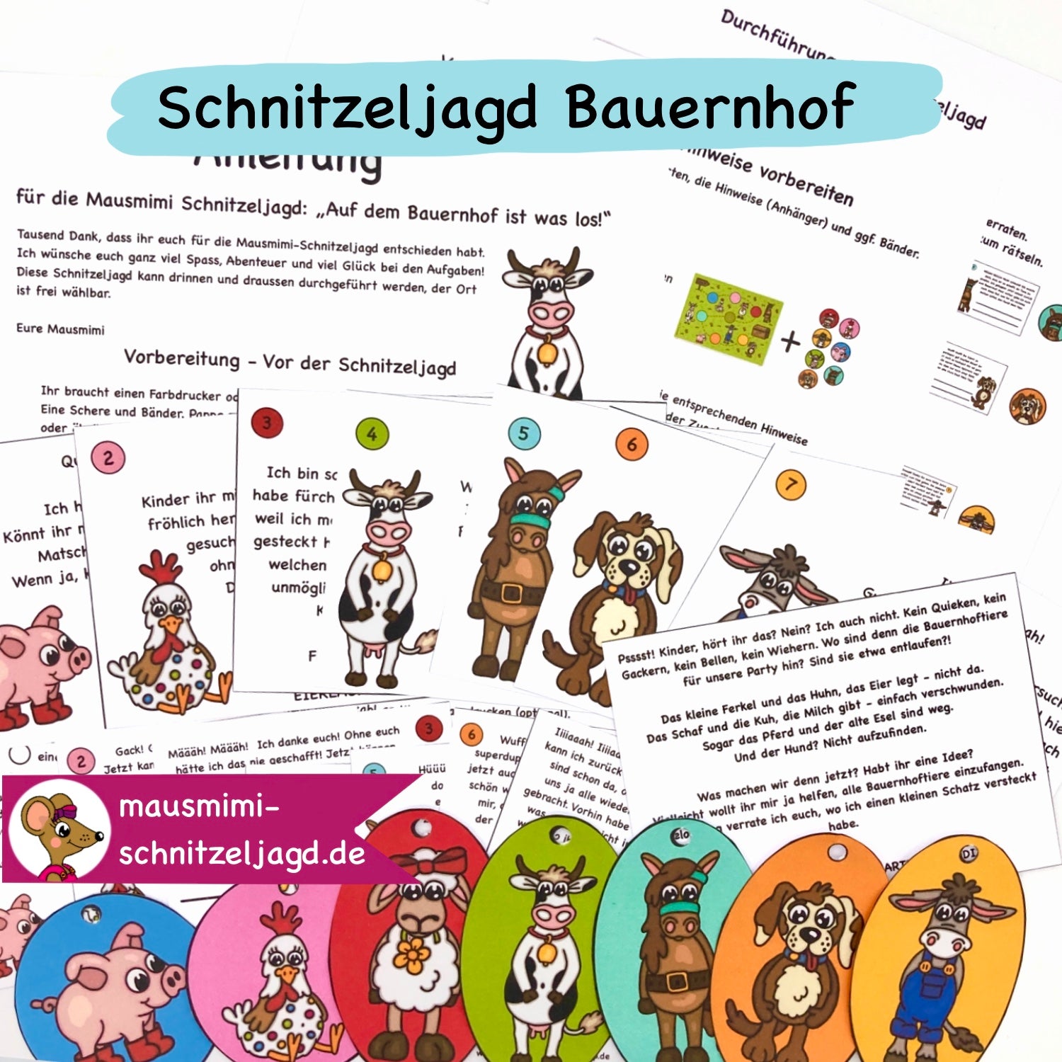 Schnitzeljagd/ Schatzsuche "Bauernhof" für Kinder von 4-6 Jahren. Hier siehst du eine Übersicht - Geschichte, Anleitung, Stationen und Tipps für einen spannenden Kindergeburtstag 