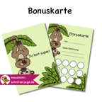 Bonuskarte „Affe“ für Kinder. Hier siehst du eine süße Bonuskarte mit gemaltem Motiv und dem Satz "Du bist super!" zum Ausdrucken als PDF-Download. Du kannst dein Kind ganz einfach motivieren und belohnen. Die kleinen Felder auf der Rückseite der Karte kannst du zum Beispiel stempeln, mit Stickern bekleben oder beschriften. Am Ende wartet dann eine tolle Belohnung auf dein Kind, die ihr vorher festlegt. 
