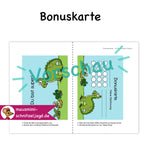 Bonuskarte „Dino/ Dinosaurier“ für Kinder. Hier siehst du eine süße Bonuskarte mit gemaltem Motiv und dem Satz "Du bist super!" zum Ausdrucken als PDF-Download. Du kannst dein Kind ganz einfach motivieren und belohnen. Hier siehst du, wie die Druckdatei aufgebaut ist: Vorne und hinten bekommt jede Affirmationskarte das selbe Motiv. Deinen Ausdruck einfach an der gestrichelten Linie falten, dann die Seiten zusammen kleben und ausschneiden. Fertig ist das Fleißkärtchen. 