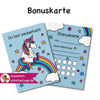 Bonuskarte „Einhorn“ für Kinder. Hier siehst du eine süße Bonuskarte mit gemaltem Motiv und dem Satz "Du bist super!" zum Ausdrucken als PDF-Download. Du kannst dein Kind ganz einfach motivieren und belohnen. Die kleinen Felder auf der Rückseite der Karte kannst du zum Beispiel stempeln, mit Stickern bekleben oder beschriften. Am Ende wartet dann eine tolle Belohnung auf dein Kind, die ihr vorher festlegt. 