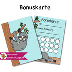 Bonuskarte „Faultier“ für Kinder. Hier siehst du eine süße Bonuskarte mit gemaltem Motiv und dem Satz "Du bist super!" zum Ausdrucken als PDF-Download. Du kannst dein Kind ganz einfach motivieren und belohnen. Die kleinen Felder auf der Rückseite der Karte kannst du zum Beispiel stempeln, mit Stickern bekleben oder beschriften. Am Ende wartet dann eine tolle Belohnung auf dein Kind, die ihr vorher festlegt. 
