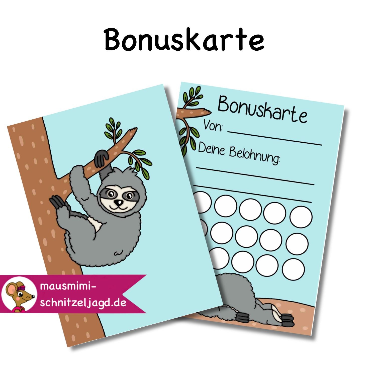 Bonuskarte „Faultier“ für Kinder. Hier siehst du eine süße Bonuskarte mit gemaltem Motiv und dem Satz "Du bist super!" zum Ausdrucken als PDF-Download. Du kannst dein Kind ganz einfach motivieren und belohnen. Die kleinen Felder auf der Rückseite der Karte kannst du zum Beispiel stempeln, mit Stickern bekleben oder beschriften. Am Ende wartet dann eine tolle Belohnung auf dein Kind, die ihr vorher festlegt. 

