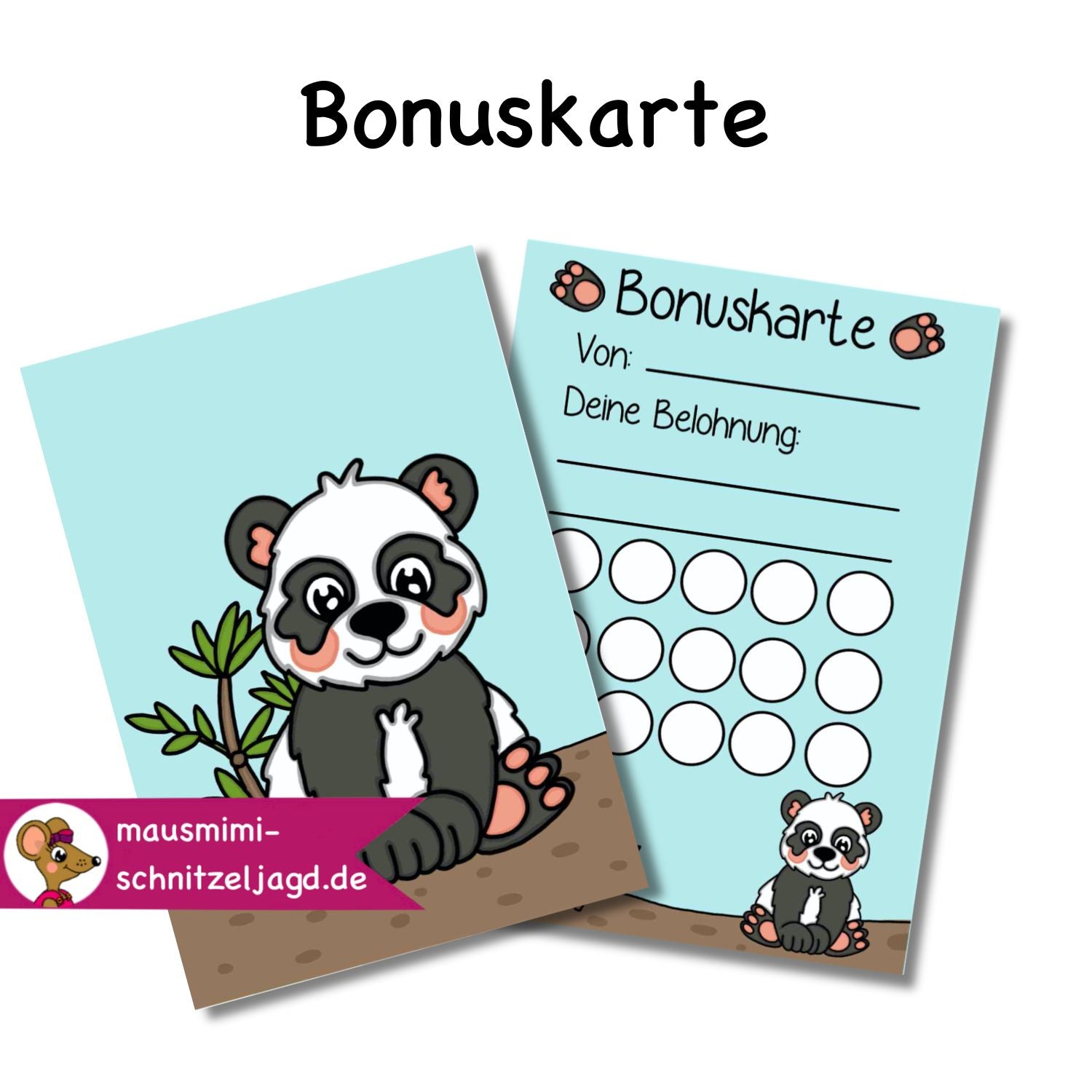 Bonuskarte „Panda“ für Kinder. Hier siehst du eine süße Bonuskarte mit gemaltem Motiv und dem Satz "Du bist super!" zum Ausdrucken als PDF-Download. Du kannst dein Kind ganz einfach motivieren und belohnen. Die kleinen Felder auf der Rückseite der Karte kannst du zum Beispiel stempeln, mit Stickern bekleben oder beschriften. Am Ende wartet dann eine tolle Belohnung auf dein Kind, die ihr vorher festlegt. 
