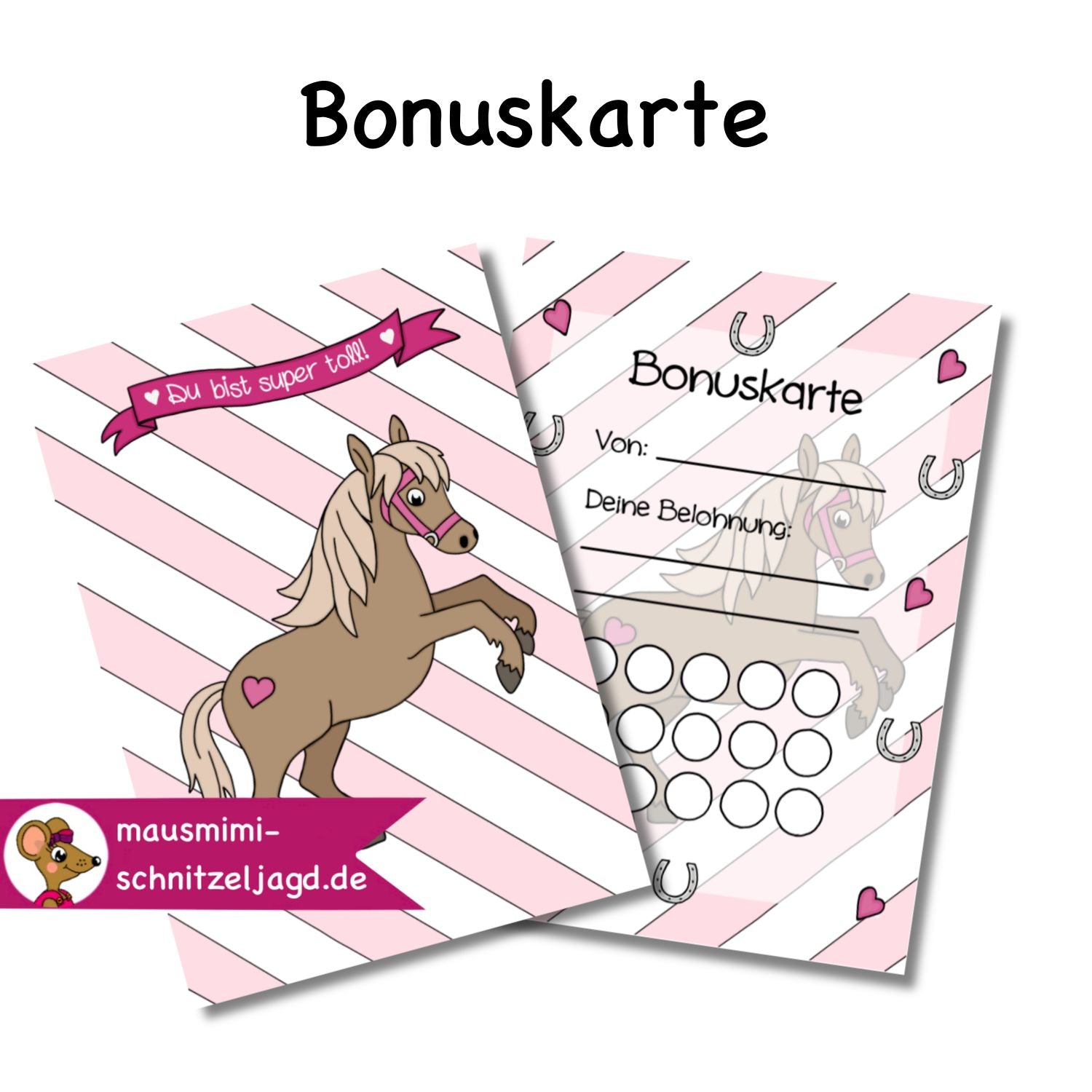 Bonuskarte „Pferd/ Pferdemädchen“ für Kinder. Hier siehst du eine süße Bonuskarte mit gemaltem Motiv und dem Satz "Du bist super!" zum Ausdrucken als PDF-Download. Du kannst dein Kind ganz einfach motivieren und belohnen. Die kleinen Felder auf der Rückseite der Karte kannst du zum Beispiel stempeln, mit Stickern bekleben oder beschriften. Am Ende wartet dann eine tolle Belohnung auf dein Kind, die ihr vorher festlegt. 