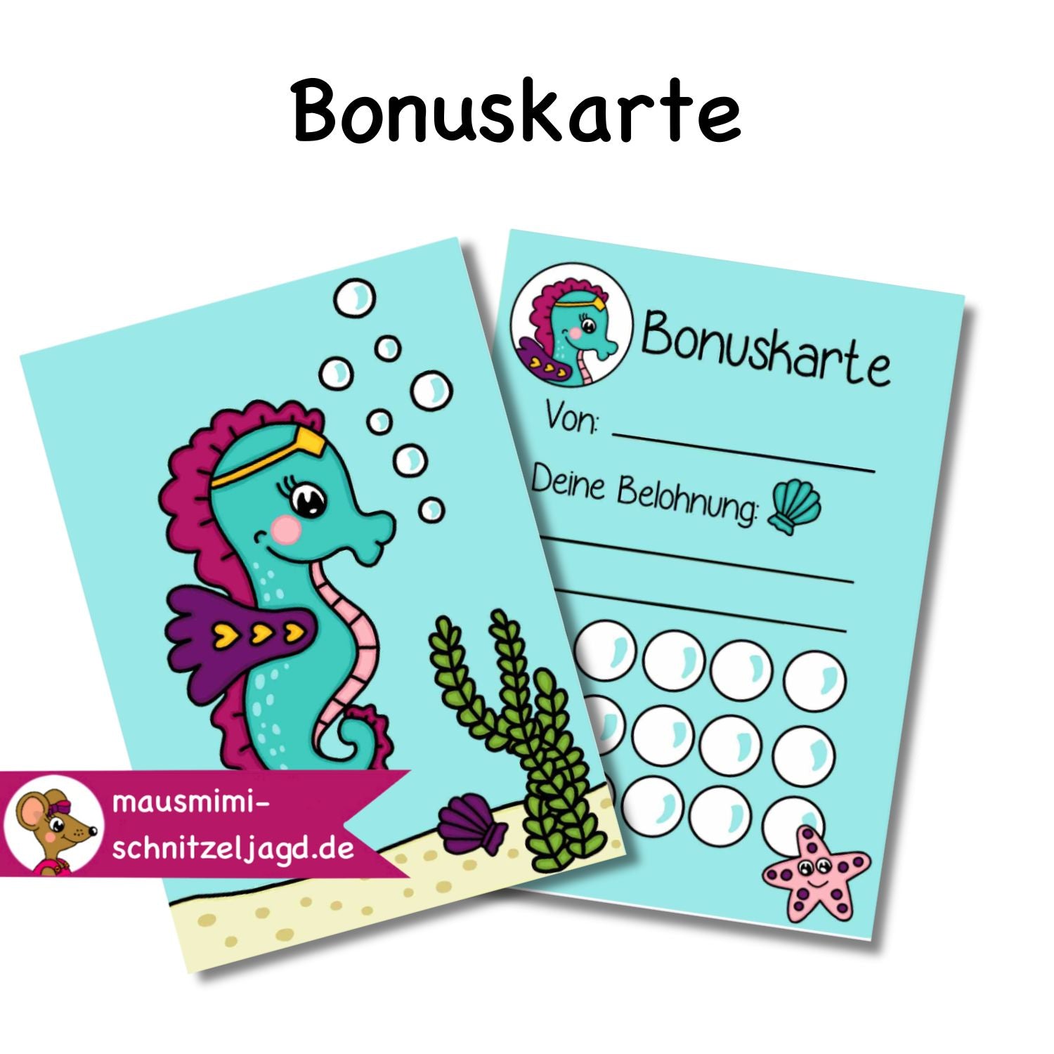 Bonuskarte „Seepferdchen“ für Kinder. Hier siehst du eine süße Bonuskarte mit gemaltem Motiv und dem Satz "Du bist super!" zum Ausdrucken als PDF-Download. Du kannst dein Kind ganz einfach motivieren und belohnen. Die kleinen Felder auf der Rückseite der Karte kannst du zum Beispiel stempeln, mit Stickern bekleben oder beschriften. Am Ende wartet dann eine tolle Belohnung auf dein Kind, die ihr vorher festlegt. 