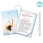 Beispielkarte- Gefühlskarte "frei" mit Vorder- und Rückseite in der Ansicht. Aus dem Produkt 50 Gefühlskarten für Erwachsene als Druckdatei - Download als PDF. Du bekommst deine Datei direkt im Anschluss an deine Bestellung. Mit 25 negativen und 25 positiven Gefühlen. Die eindeutigen Bilder auf der Vorderseite helfen dir zu identifizieren wie du dich fühlst. Auf der Rückseite findest du Reflexionsfragen und die (unerfüllten) Bedürfnisse, die hinter diesem Gefühl stehen.  