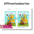 5 Affirmationskarten "starkes Selbstbewusstsein" für Kinder als Druckdatei PDF. Mit Affirmationen (einfachen, positiven Sätzen), kannst du das Unterbewusstsein deines Kindes mit einem positiven Glauben an sich selbst stärken. Hier siehst du, wie die Druckdatei aufgebaut ist: Vorne und hinten bekommt jede Affirmationskarte das selbe Motiv. 