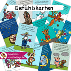 Gefühlskarten für Kinder - Druckdatei als PDF - Gefühle benennen und verstehen, mit Tipps für die Eltern bezüglich der Bedürfnisse der Kinder auf der Rückseite  