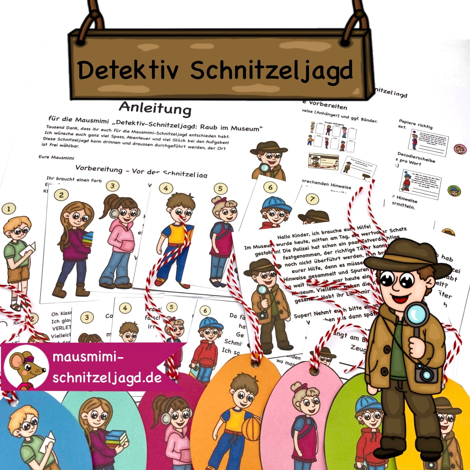 Schnitzeljagd/ Schatzsuche "Detektiv" für Kinder von 6-8 Jahren. Hier siehst du eine Übersicht - Geschichte, Anleitung, Stationen und Tipps für einen spannenden Kindergeburtstag 