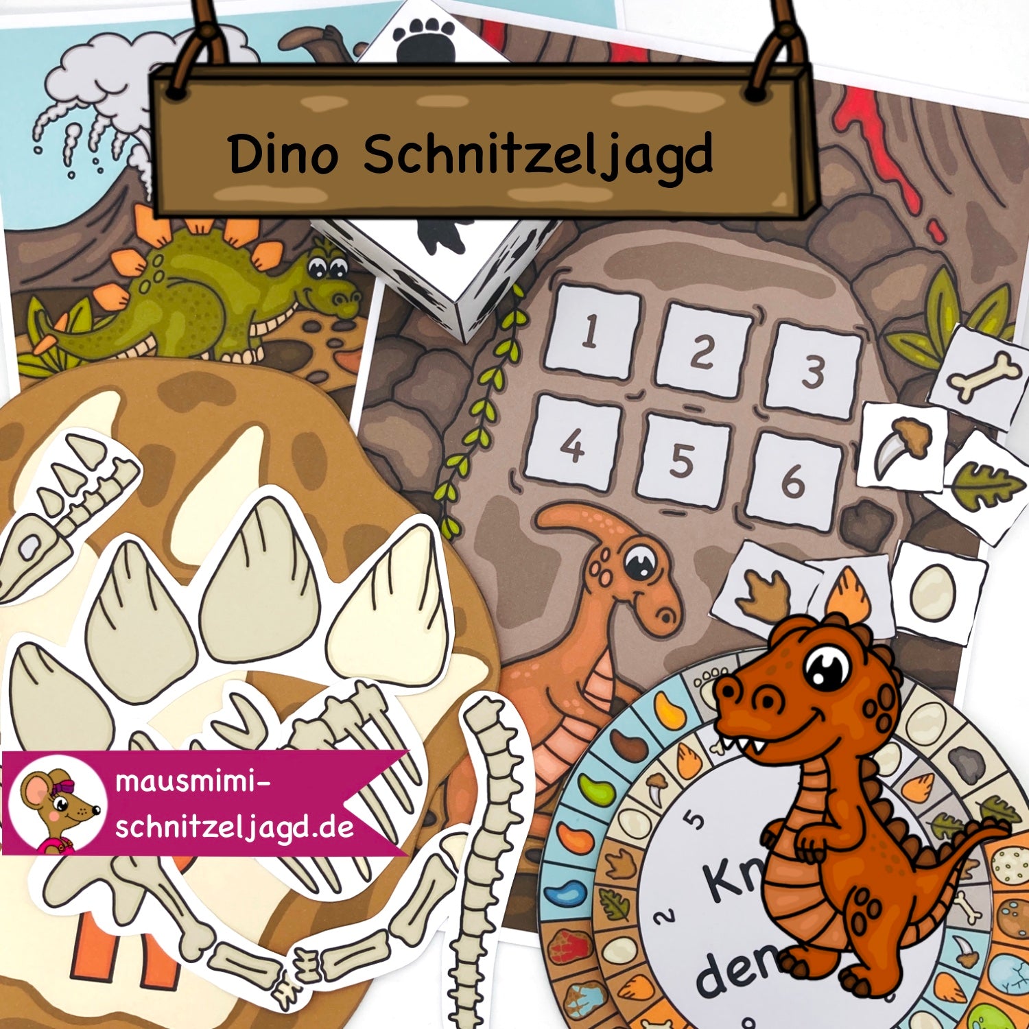 Schnitzeljagd/ Schatzsuche "Dino" (Dinosaurier) für Kinder von 5-8 Jahren. Hier siehst du die ein paar Rätsel der einzelnen Stationen und auch aktive Aufgaben für einen spannenden Kindergeburtstag 
