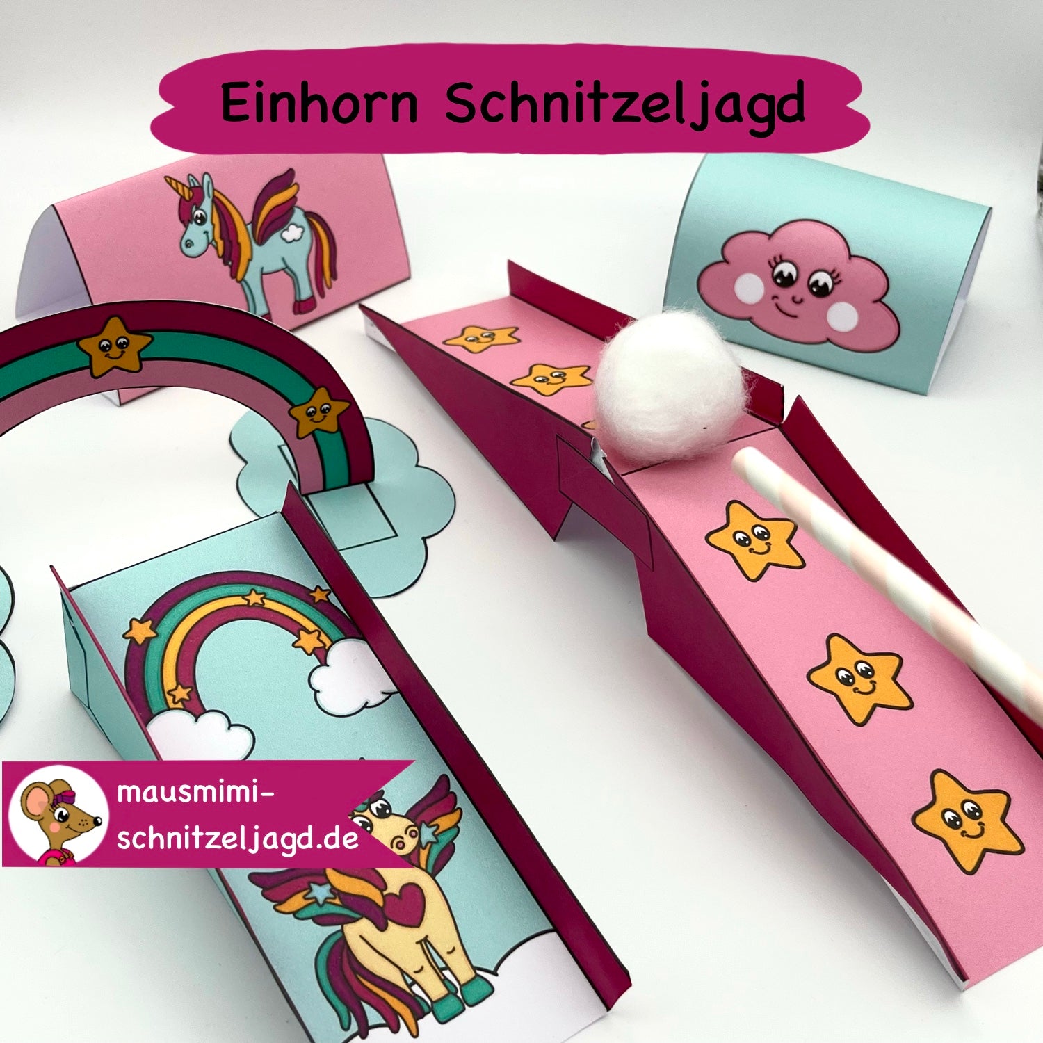 Schnitzeljagd/ Schatzsuche „Einhorn für Kinder von 5-8 Jahren. Hier siehst du die ein lustiges Spiel von einer Station. Ihr als Eltern müsst nur drucken, basteln und dann kann es binnen kurzer Zeit schon los gehen. Natürlich mit Bastel-Anleitung!