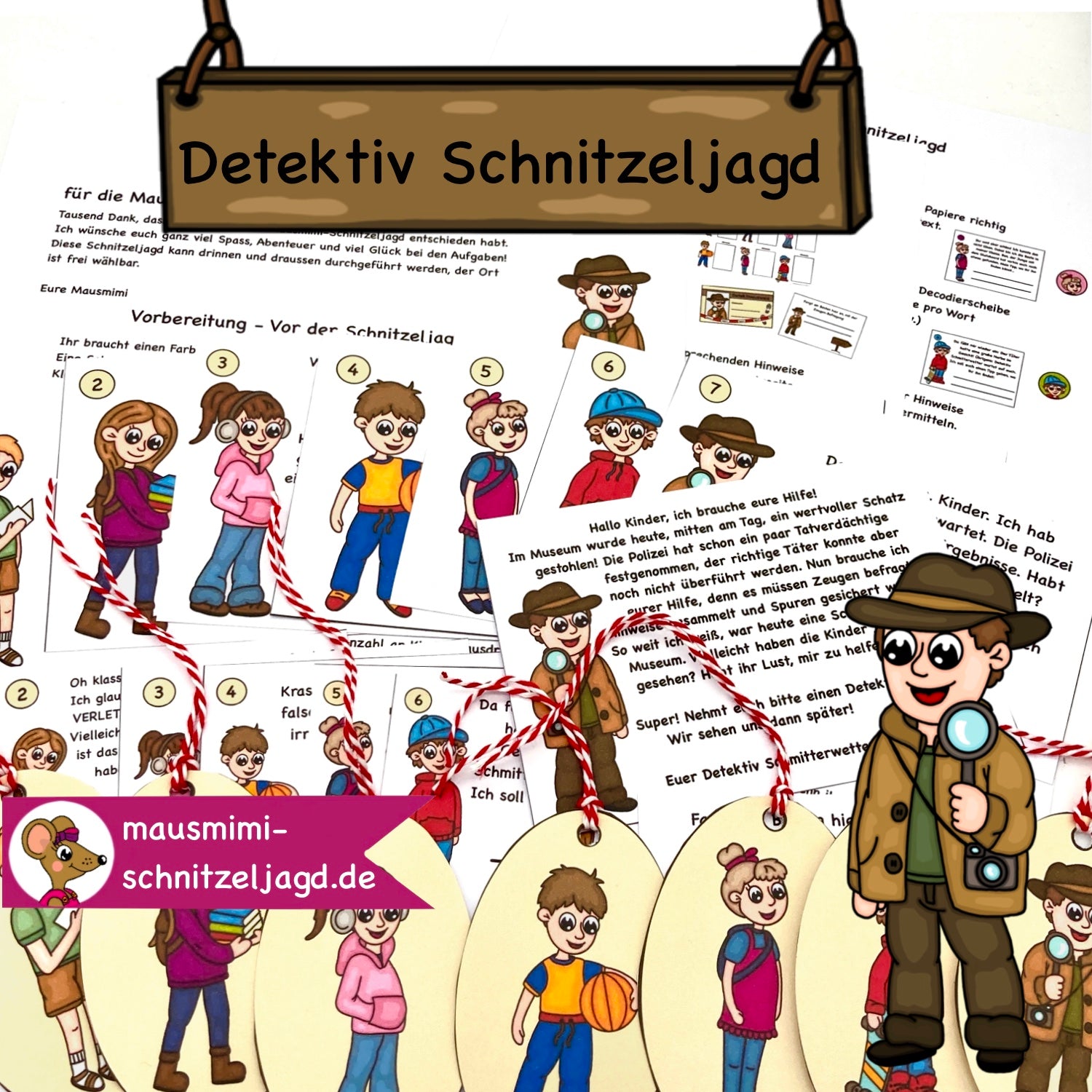 Schnitzeljagd/ Schatzsuche "Detektiv" für Kinder von 8-10 Jahren. Hier siehst du eine Übersicht - Geschichte, Anleitung, Stationen und Tipps für einen spannenden Kindergeburtstag 