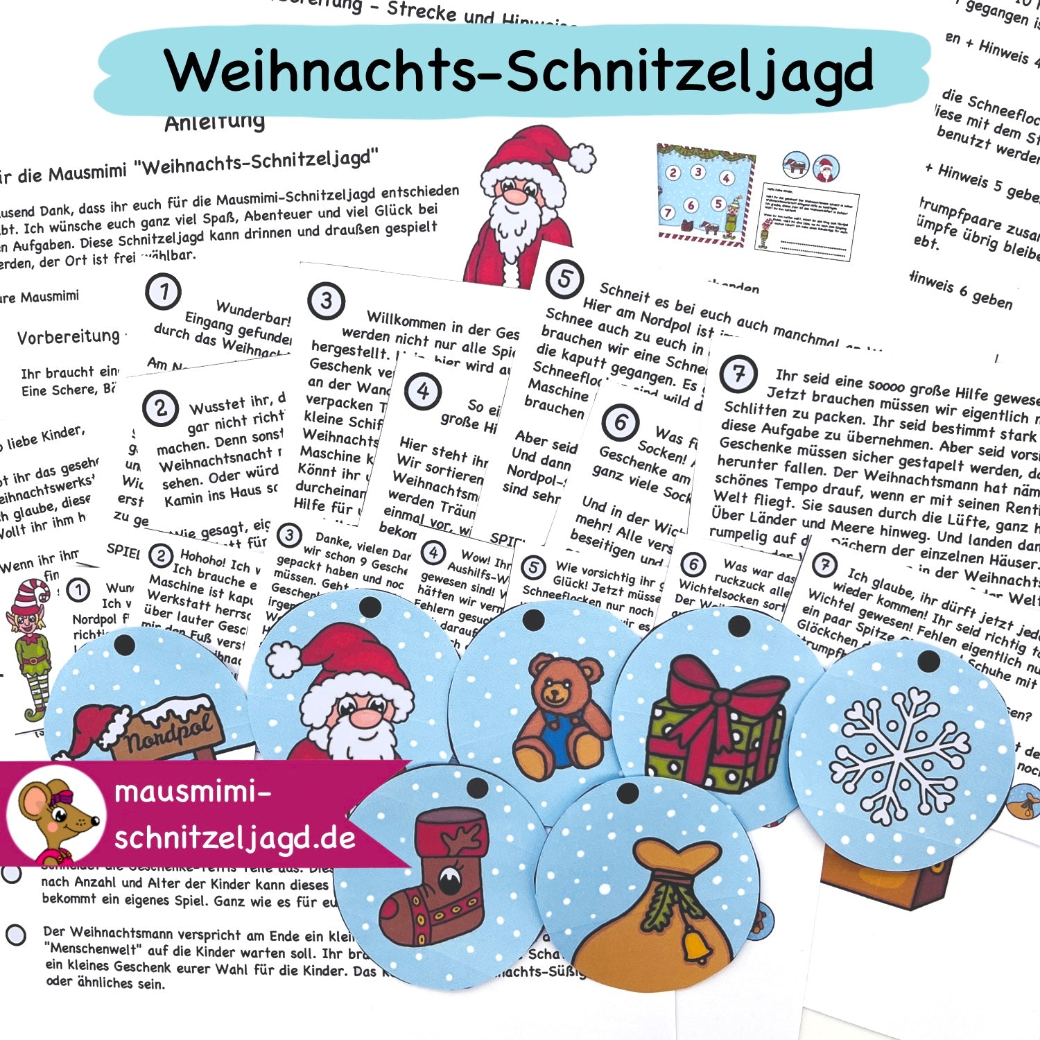Rettet Weihnachten! Schnitzeljagd/ Schatzsuche „Weihnachten“ für Kinder von 6-10 Jahren.  Hier siehst du eine Übersicht - Geschichte, Anleitung, Stationen und Tipps für einen spannenden Kindergeburtstag 