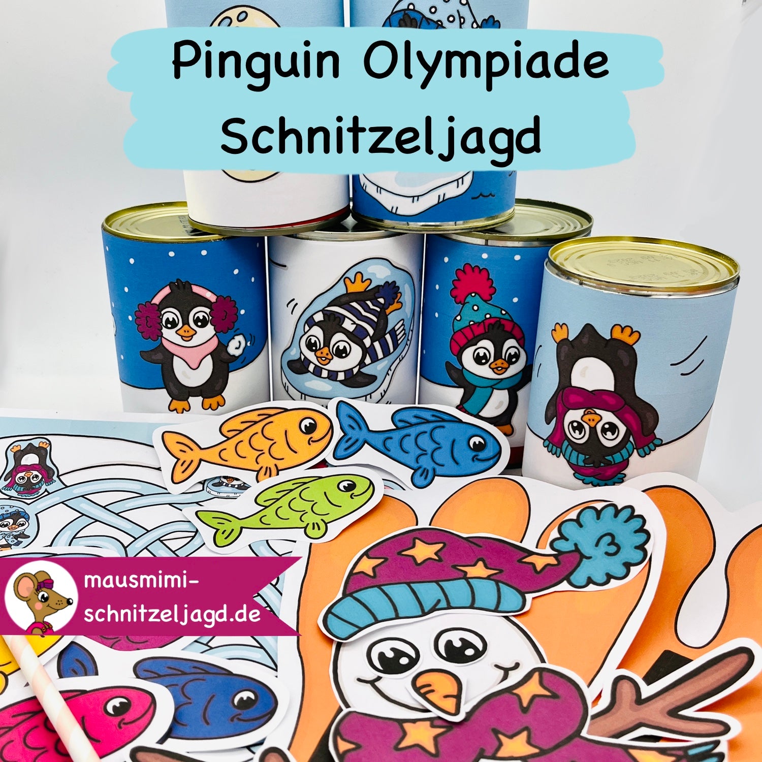 Aktive Schnitzeljagd/ Schatzsuche „Pinguin - Winter Olympiade“ für Kinder von 6-10 Jahren.  Hier siehst du die ein paar Rätsel der einzelnen Stationen und auch aktive Aufgaben für einen spannenden Kindergeburtstag 