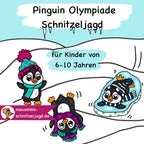 Aktive Schnitzeljagd/ Schatzsuche „Pinguin - Winter Olympiade“ für Kinder von 6-10 Jahren. Mit einer spannenden Geschichte, Rätseln und altersgerechten Aufgaben für einen besonders schönen Kindergeburtstag als Download PDF zum selbst basteln und ausdrucken. Mit umfassender Anleitung.