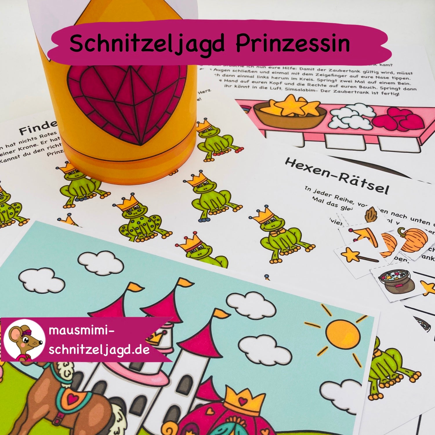 Schnitzeljagd/ Schatzsuche "Prinzessin" für Kinder von 6-9 Jahren. Hier siehst du die ein paar Rätsel der einzelnen Stationen und auch aktive Aufgaben für einen spannenden Kindergeburtstag 
