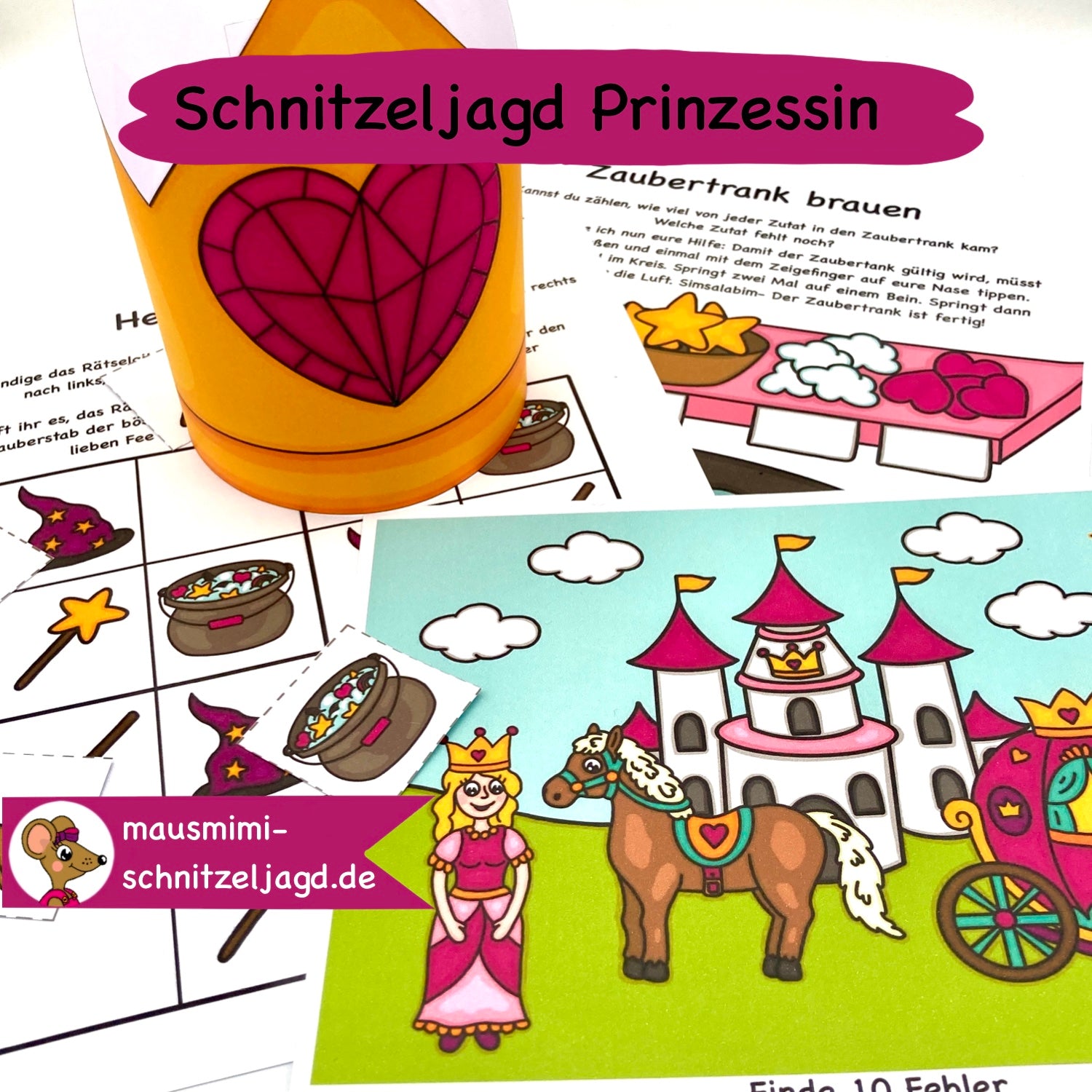 Schnitzeljagd/ Schatzsuche "Prinzessin" für Kinder von 4-6 Jahren. Hier siehst du die ein paar Rätsel der einzelnen Stationen und auch aktive Aufgaben für einen spannenden Kindergeburtstag 