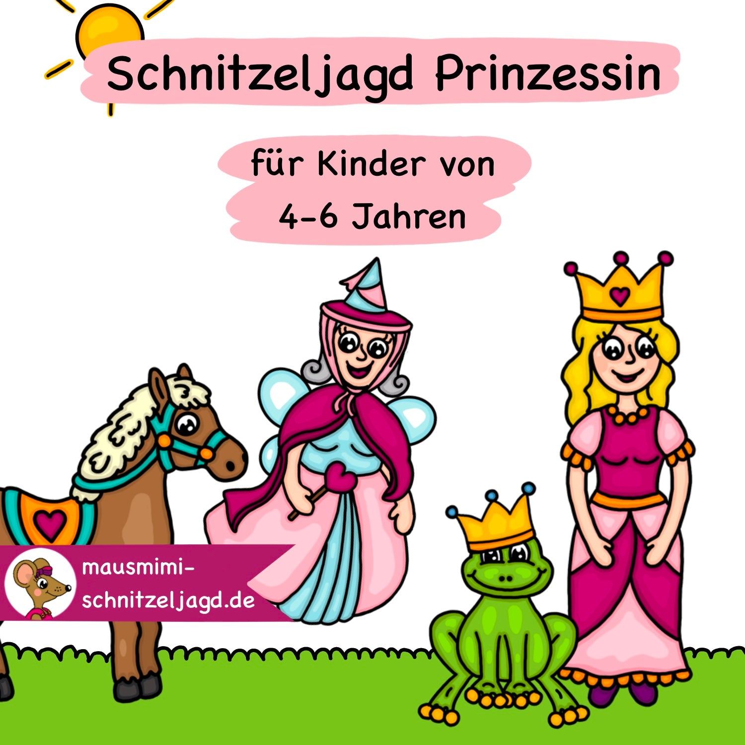 Schnitzeljagd/ Schatzsuche "Prinzessin" für Kinder von 4-6 Jahren. Mit einer spannenden Geschichte, Rätseln und altersgerechten Aufgaben für einen besonders schönen Kindergeburtstag als Download PDF zum selbst basteln und ausdrucken. Mit umfassender Anleitung. 
