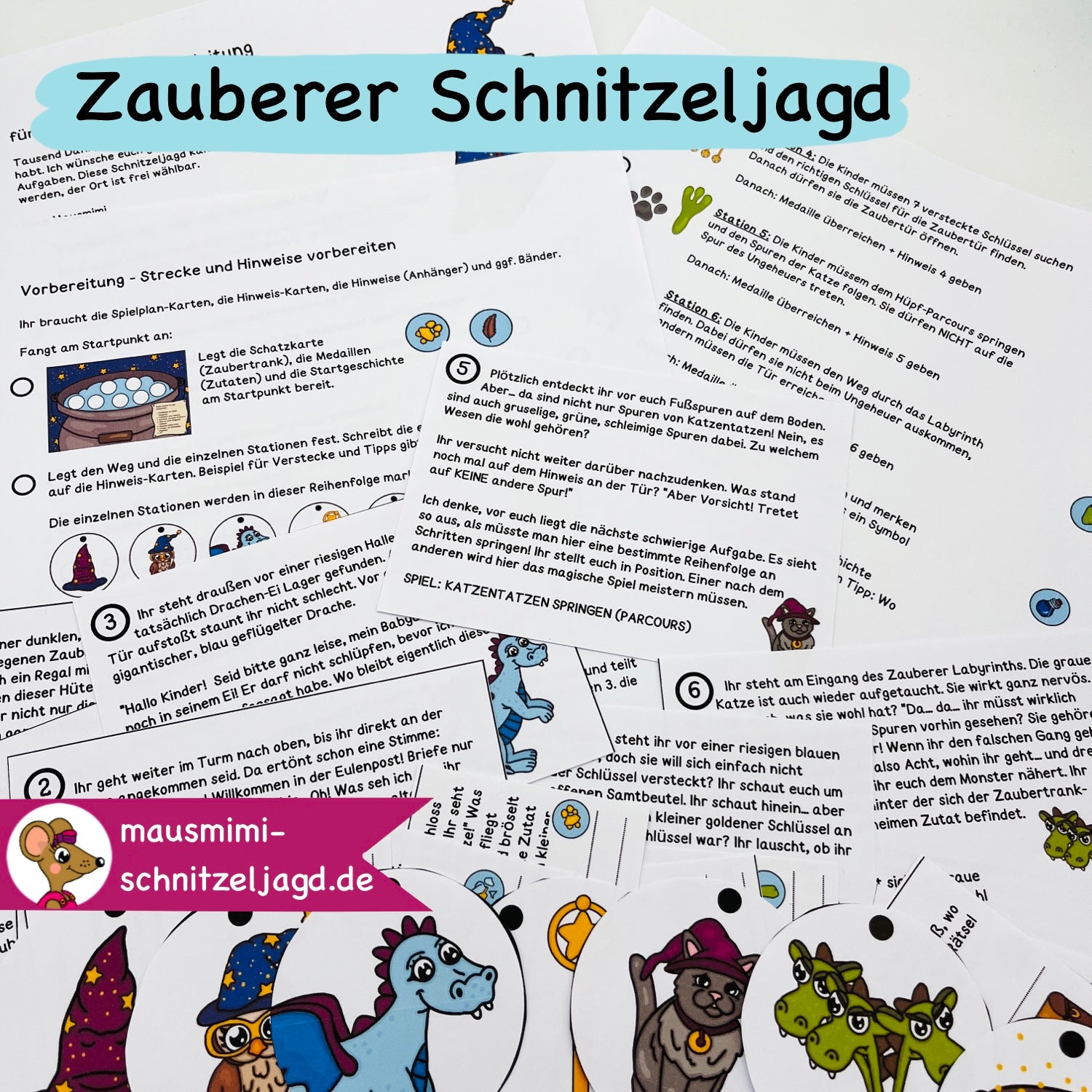Schnitzeljagd/ Schatzsuche „Zauberer“ für Kinder von 7-10 Jahren. Hier siehst du eine Übersicht - Geschichte, Anleitung, Stationen und Tipps für einen spannenden Kindergeburtstag 